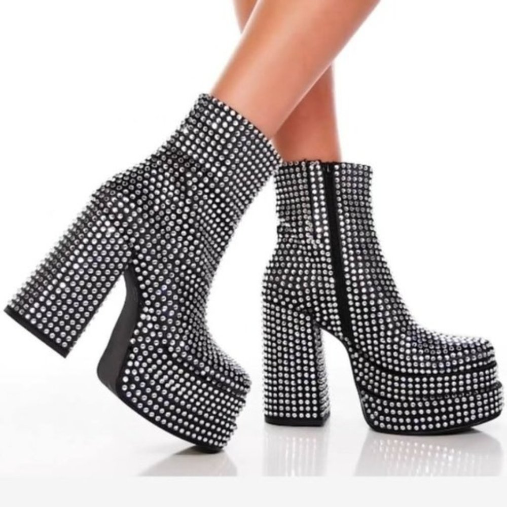 Steve Madden Rhinestone Platform Cobra Boots - 7, Nwob